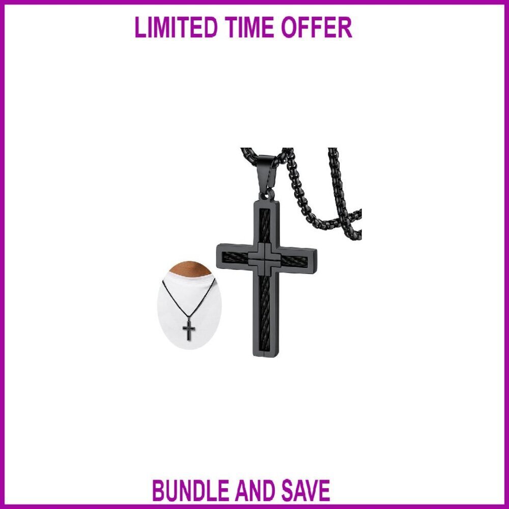 Stainless Steel Cross Necklace 22+2 Inch Adjustable Chain Religious Gift